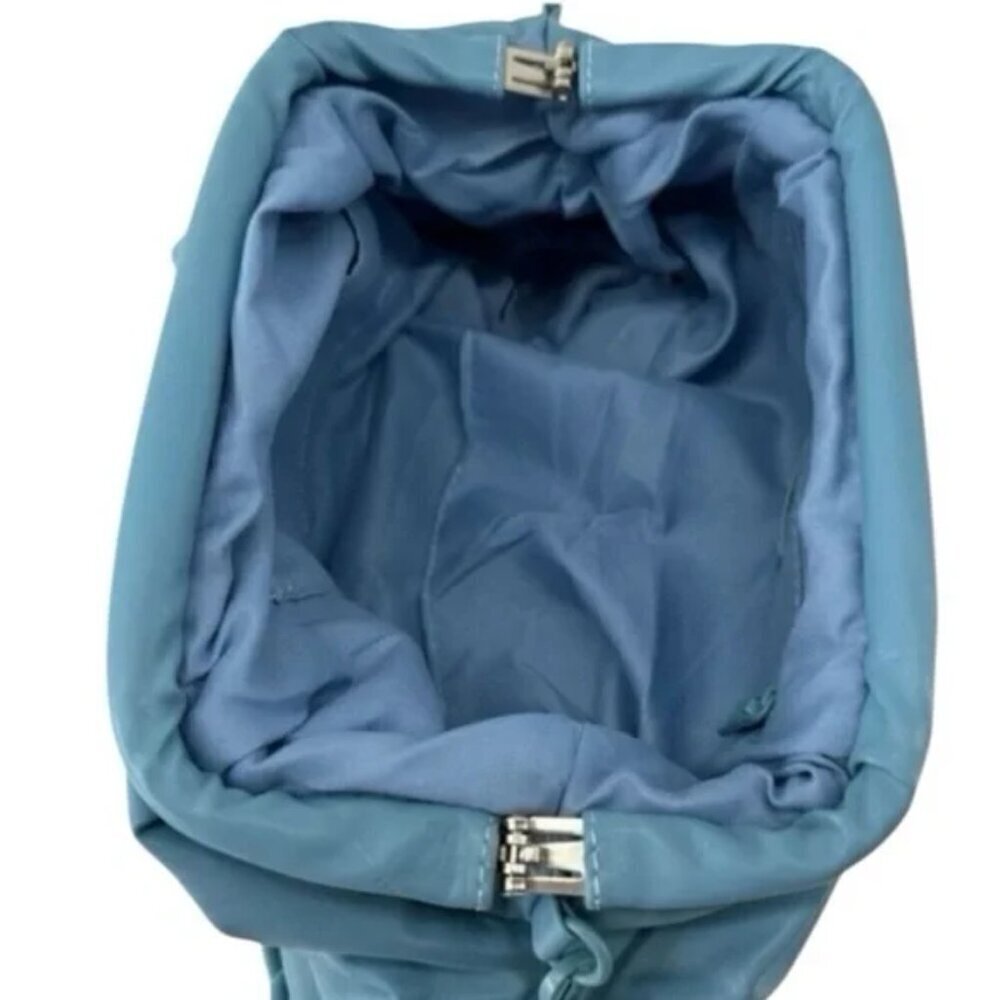 Badgley Mischka Wrapped Frame Clutch Chain Strap Blue Purse NWT MSRP $129 Vegan - Picture 3 of 5
